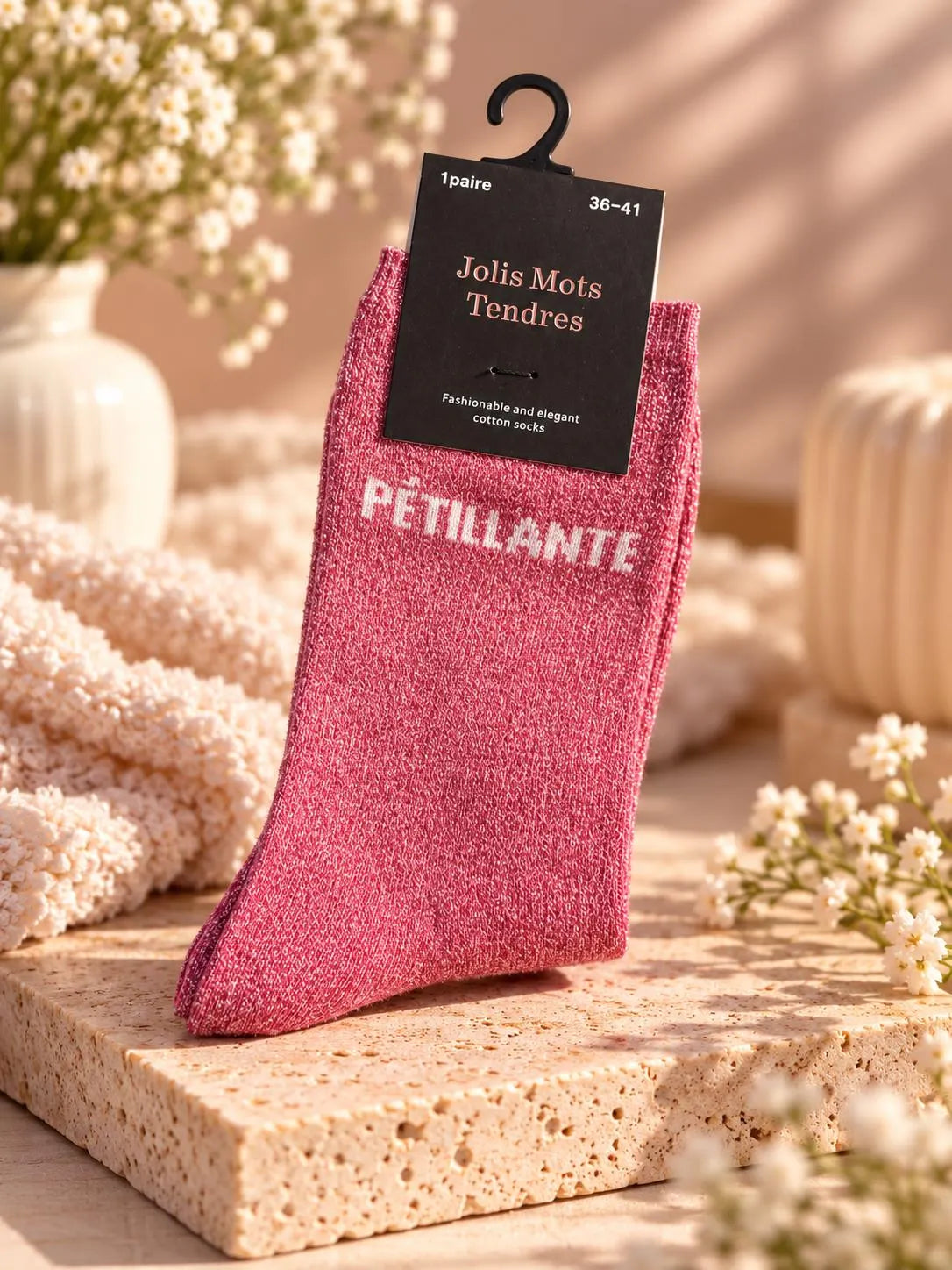 Chaussettes pailletées roses